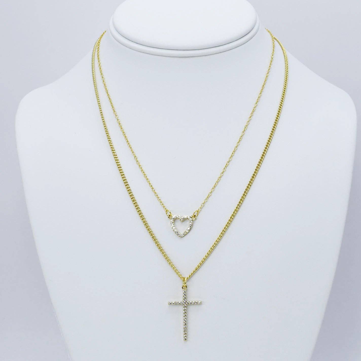 Love & cross layer necklace