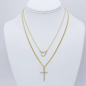 Love & cross layer necklace