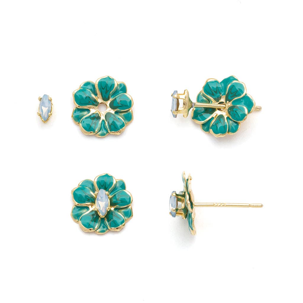 Turquoise/Gold Sparkle & Shine Small Enamel Flower Earring