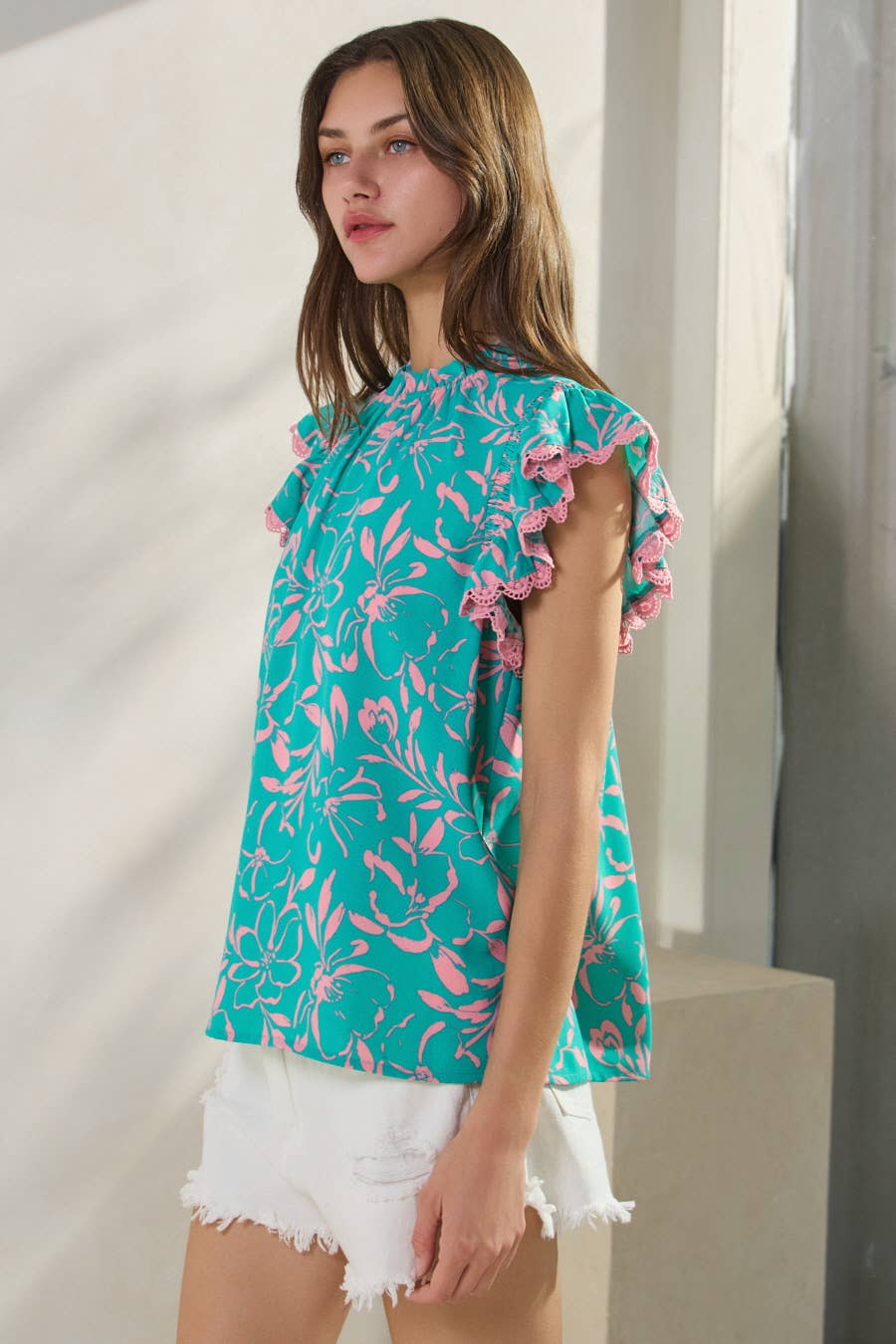 Aqua marine printed top