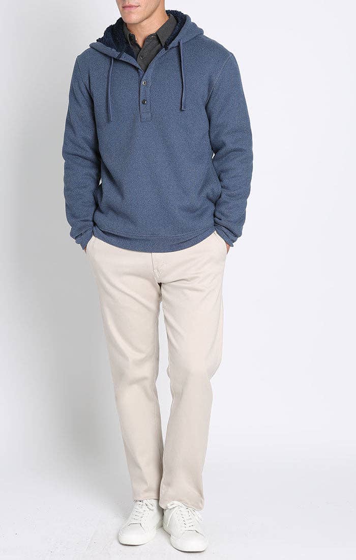 Blue sherpa lined ultra soft ribbed hooded henley