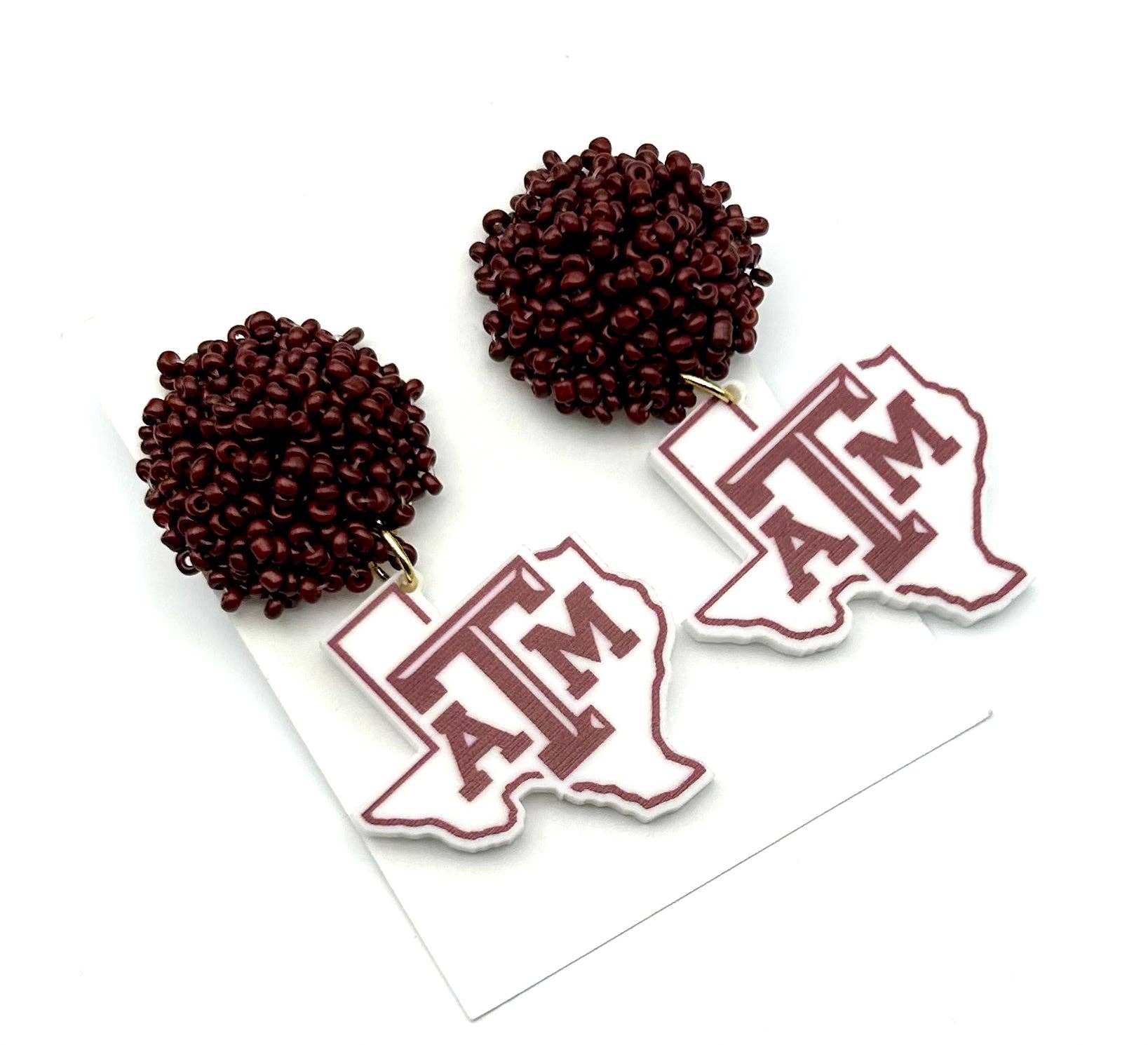 Texas A&M Aggies earrings with maroon beads