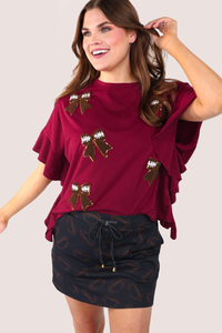 Maroon sparkle ruffle top