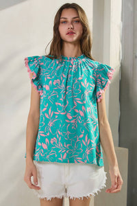 Aqua marine printed top