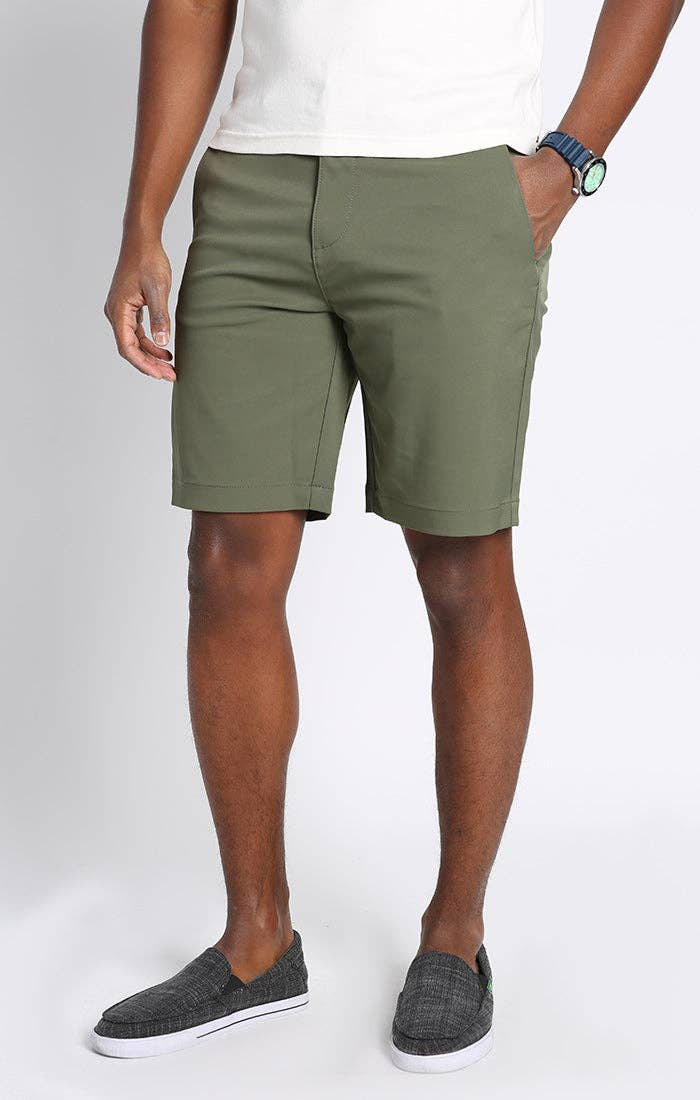 Olive green Poly Spandex Performance Tech Shorts