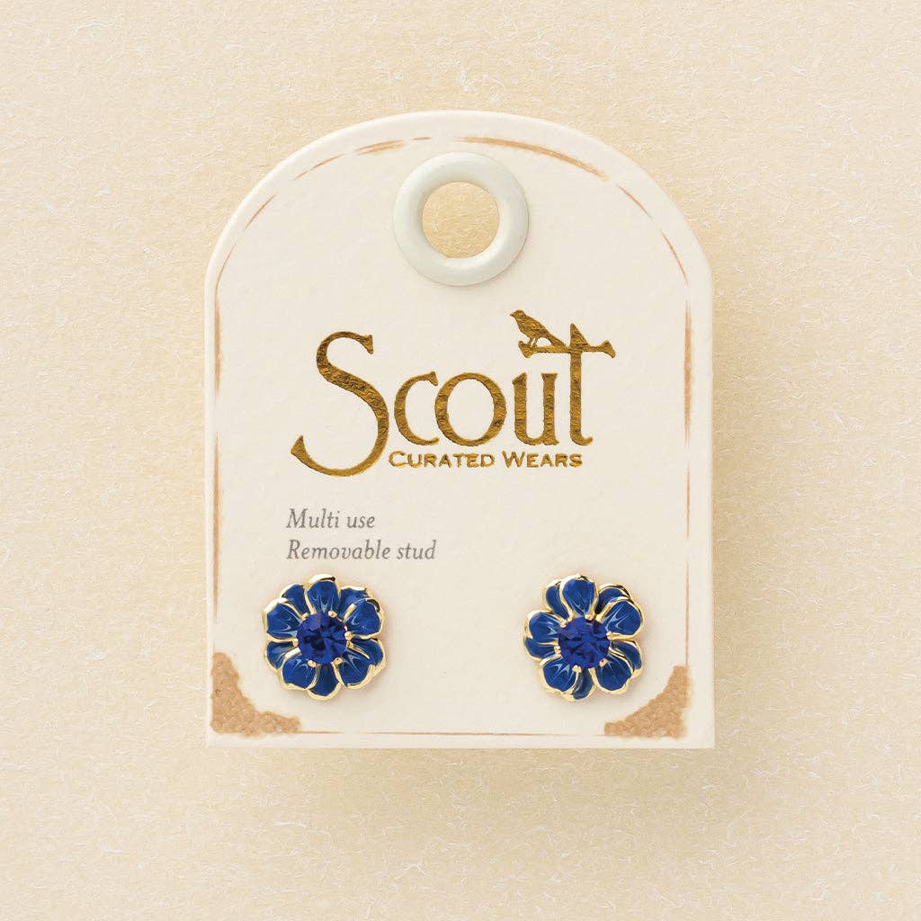 Sapphire/Gold Sparkle & Shine Small Enamel Flower Earring