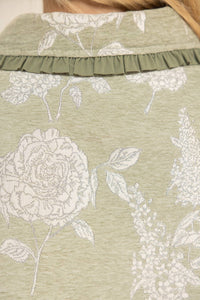 Sage Ruffled Collar Half Zip Floral Velvet Jacquard Top