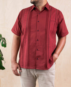 Maroon Mexican guayabera shirt