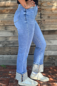 Embroidered Cuffed Jeans