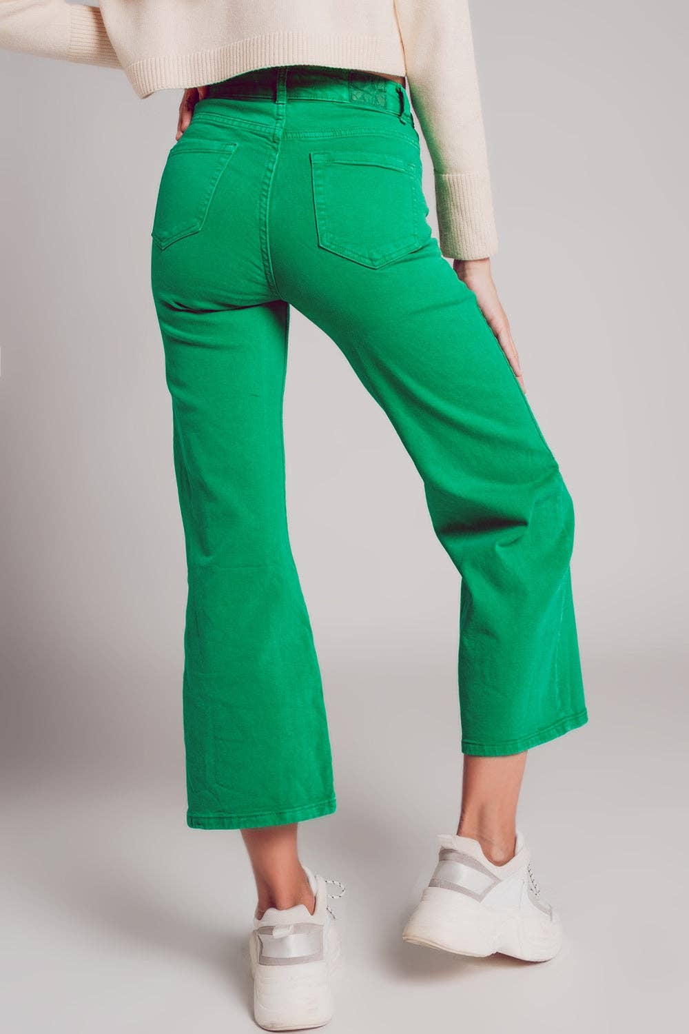 Deep green cropped wide leg jeans