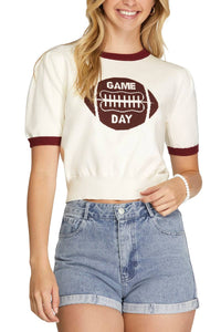 Maroon game day short sleeve sweater top