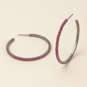 Fuchsia/Gunmetal Sparkle & Shine Large Rhinestone Hoop Earring