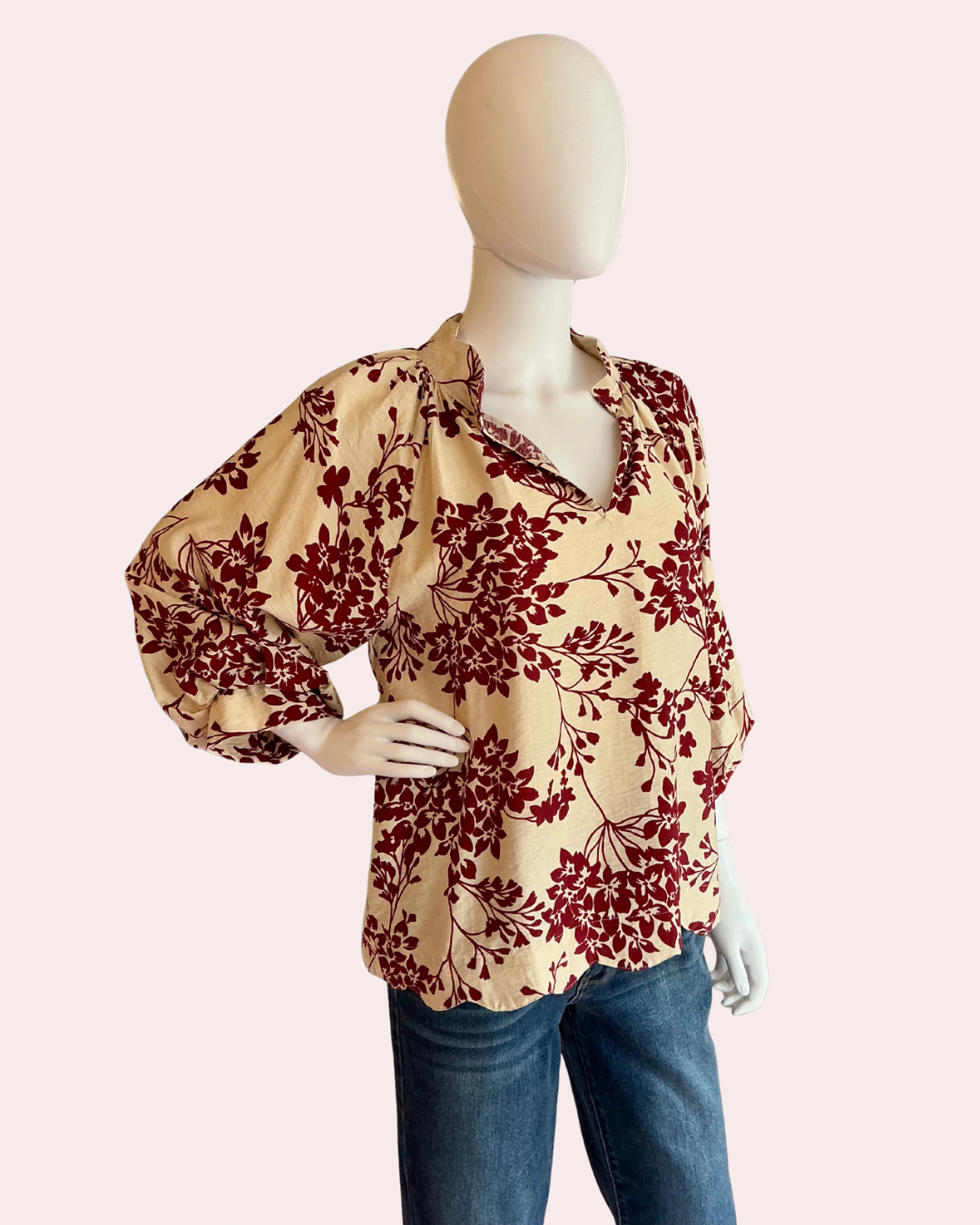 Garnet cherry blossom print blouse
