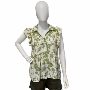 Green ruffled floral sleeve top