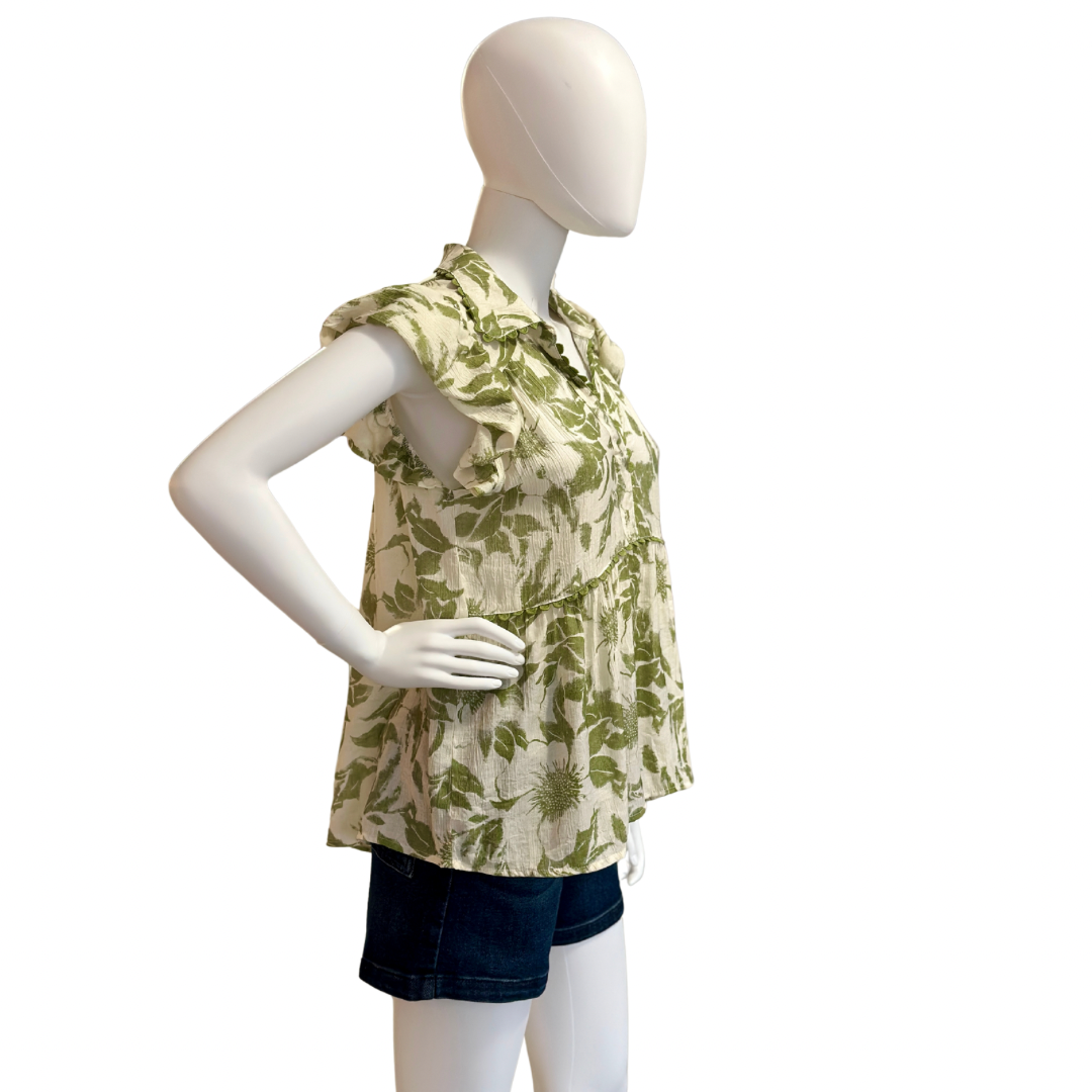 Green ruffled floral sleeve top