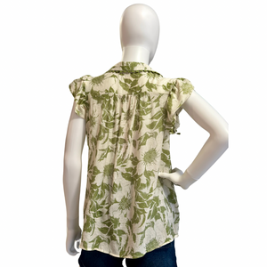 Green ruffled floral sleeve top