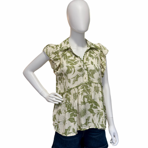 Green ruffled floral sleeve top