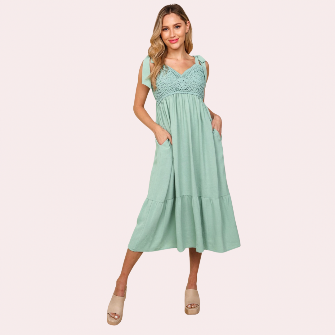 Mint crochet midi dress