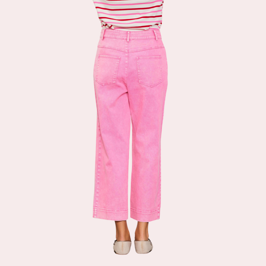 Pink twill wide leg jeans