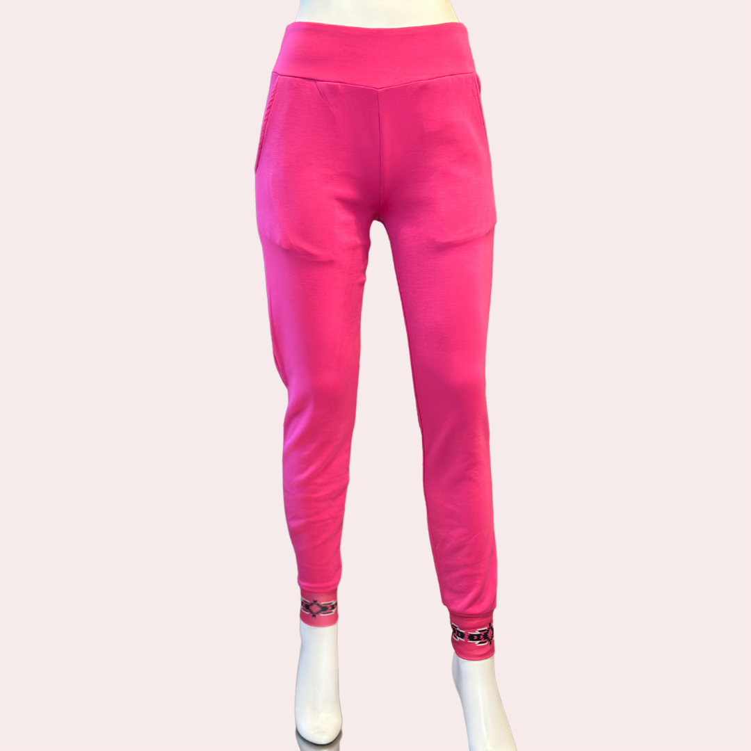 Hot pink joggers with Aztec details