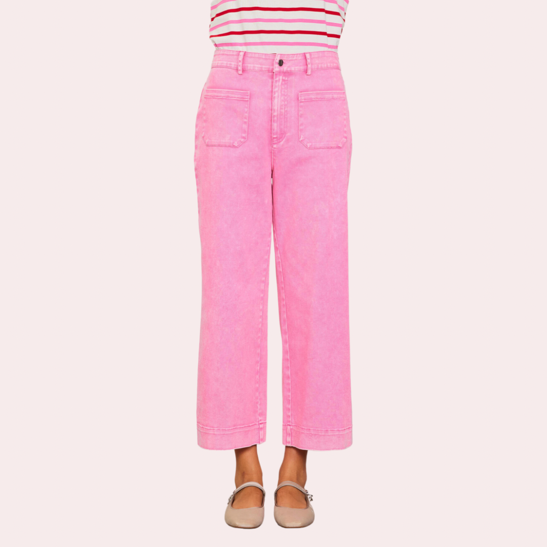 Pink twill wide leg jeans