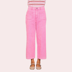 Pink twill wide leg jeans