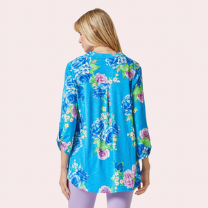 Blue 3/4 sleeve printed top