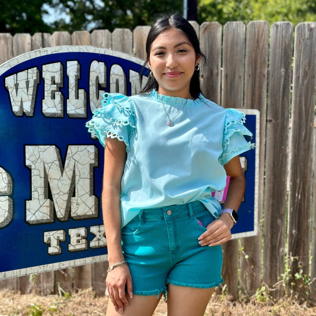 Mint green layered cap sleeve top