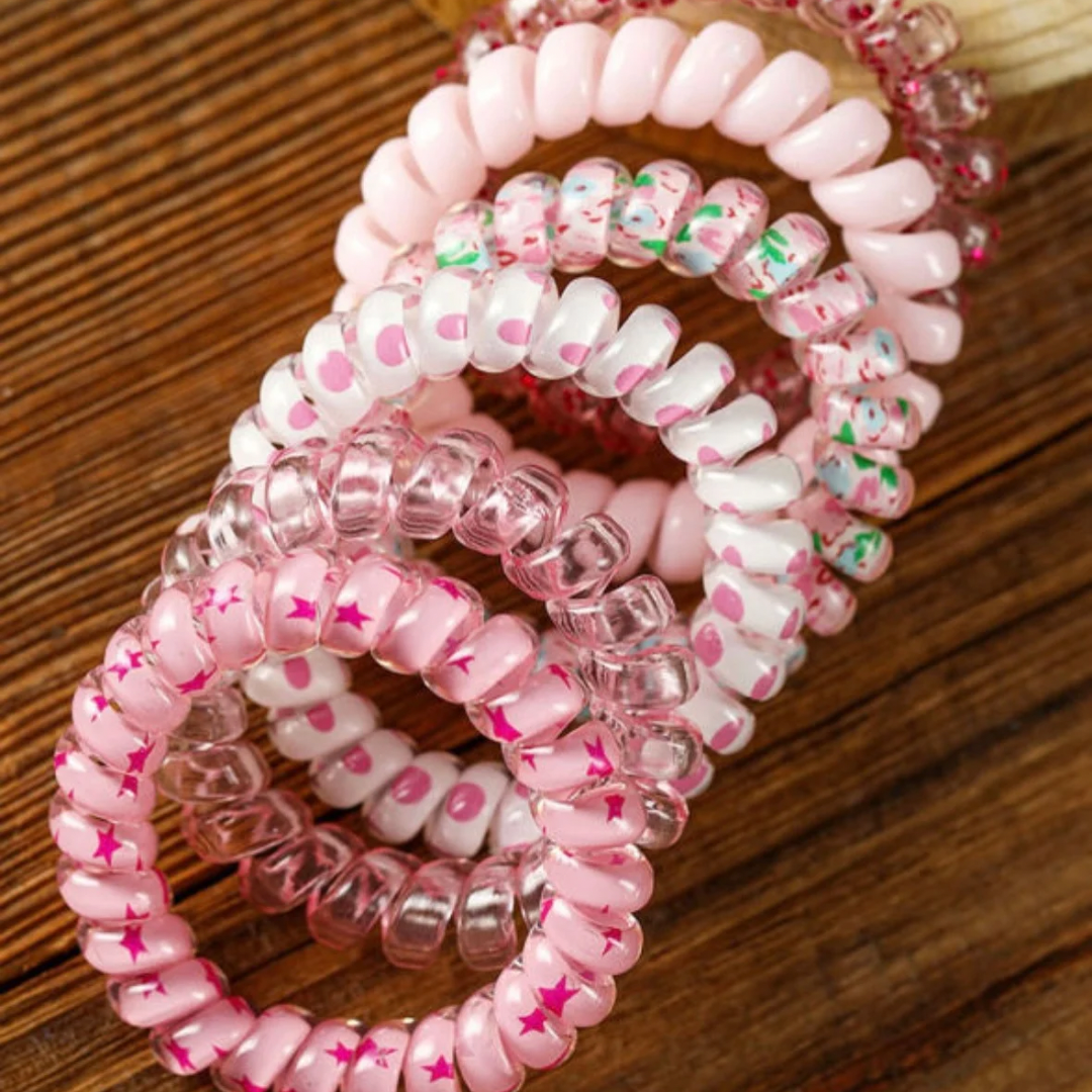 Pink phone cord scrunchie hair set