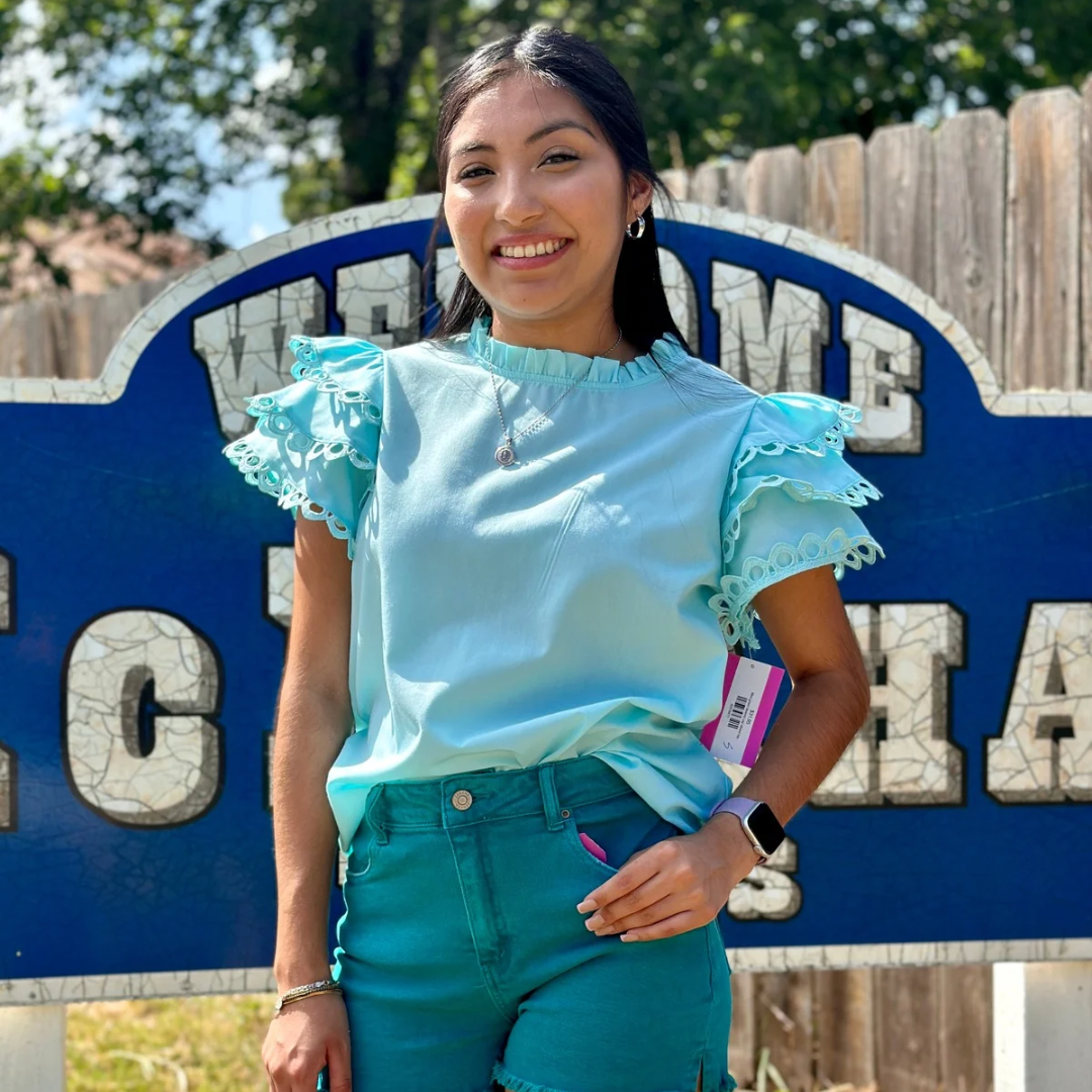 Mint green layered cap sleeve top