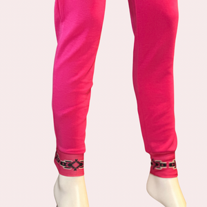 Hot pink joggers with Aztec details