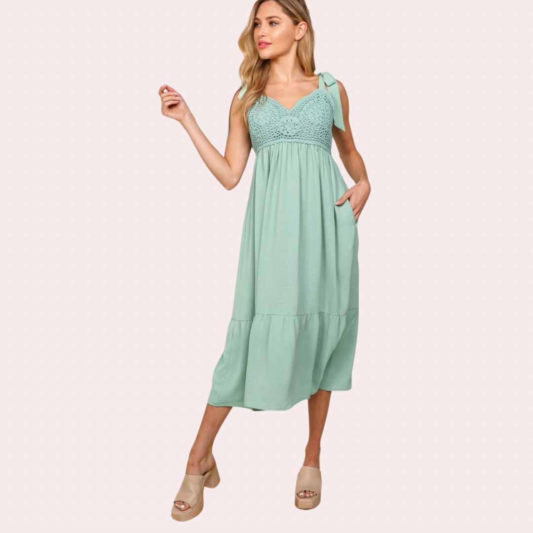 Mint crochet midi dress