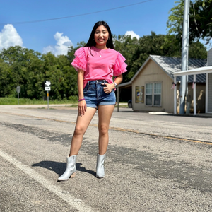 Pink tulle ruffle sleeve top