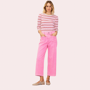 Pink twill wide leg jeans