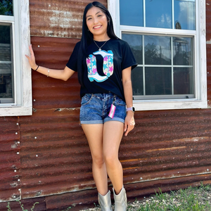 Black sequin western boots T-shirt