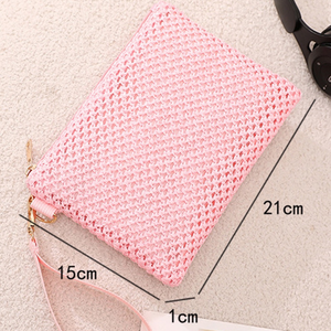 Pink woven wrist strap purse