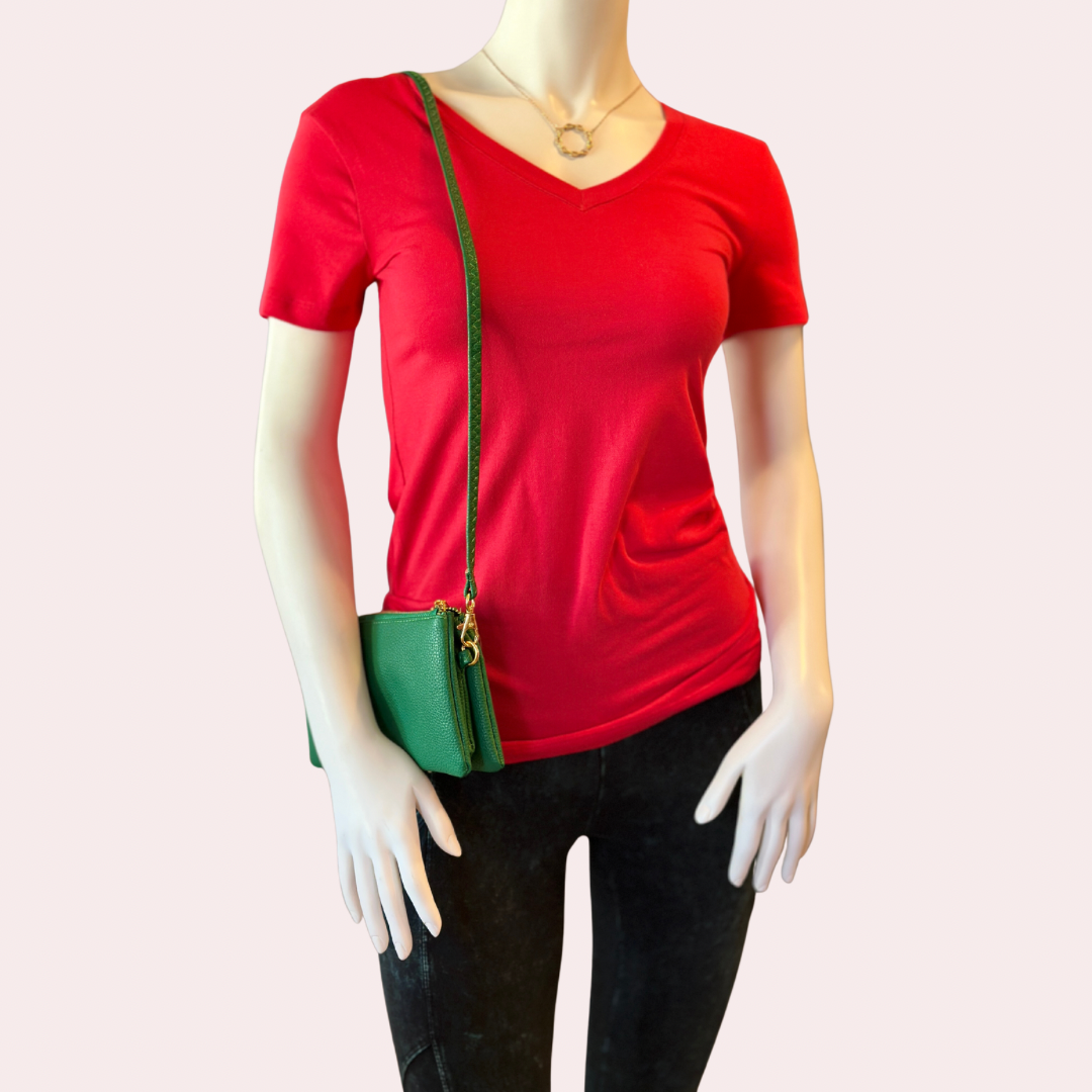 Red v-neck  short sleeve top