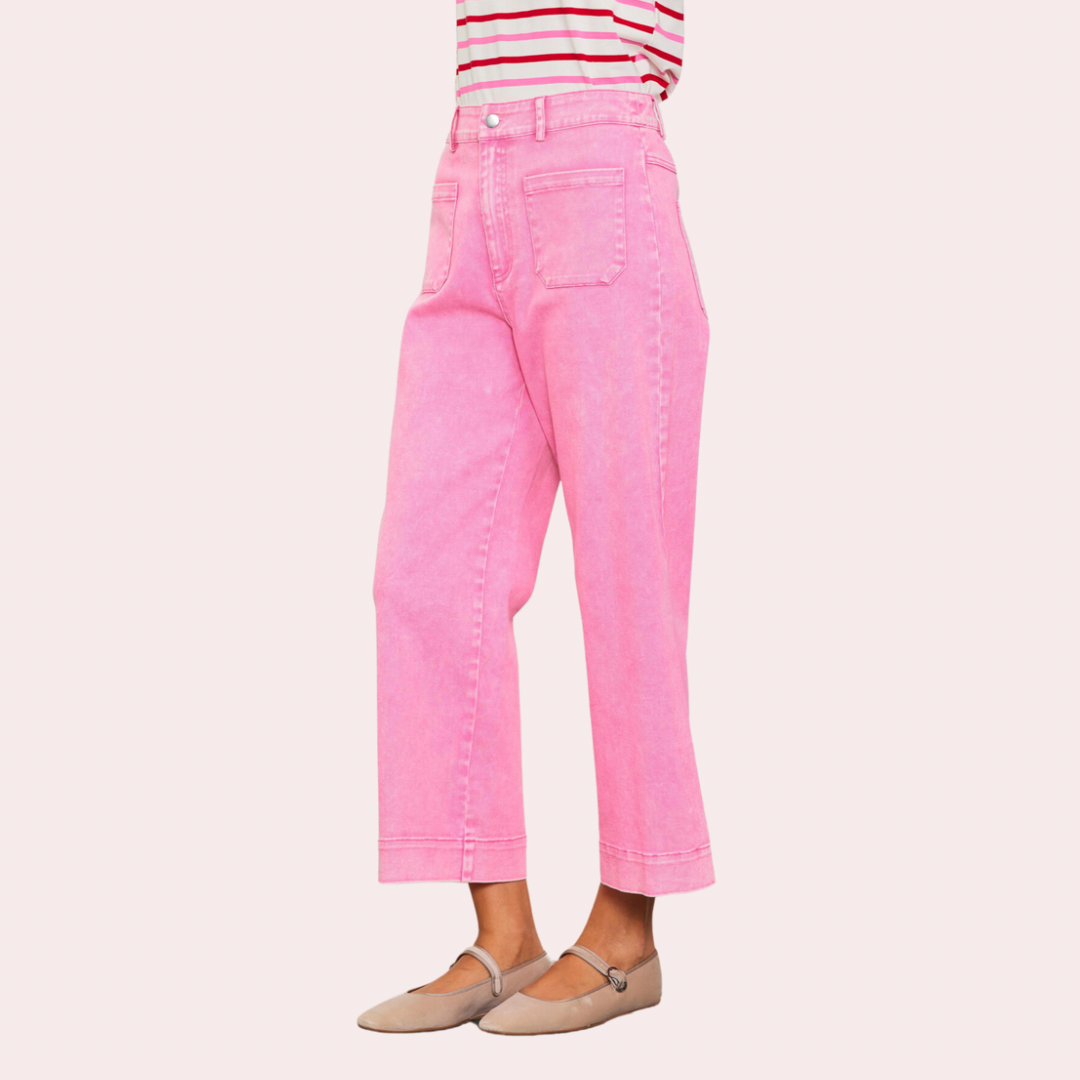 Pink twill wide leg jeans