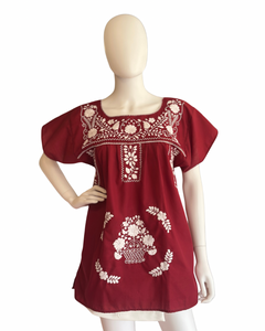 Maroon Mexican full embroidered blouse