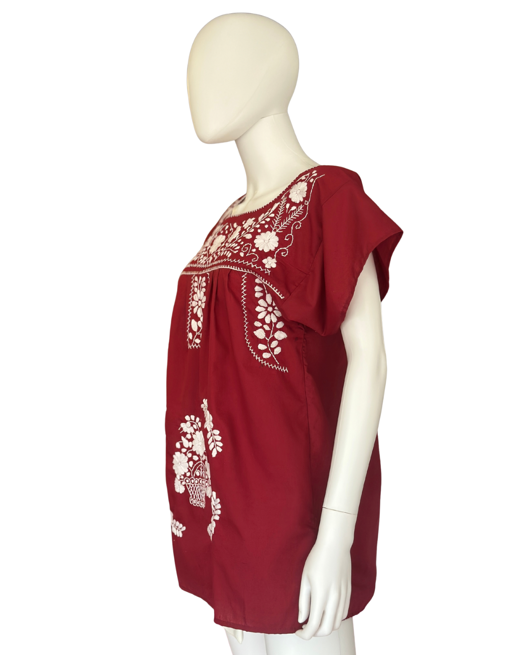 Maroon Mexican full embroidered blouse