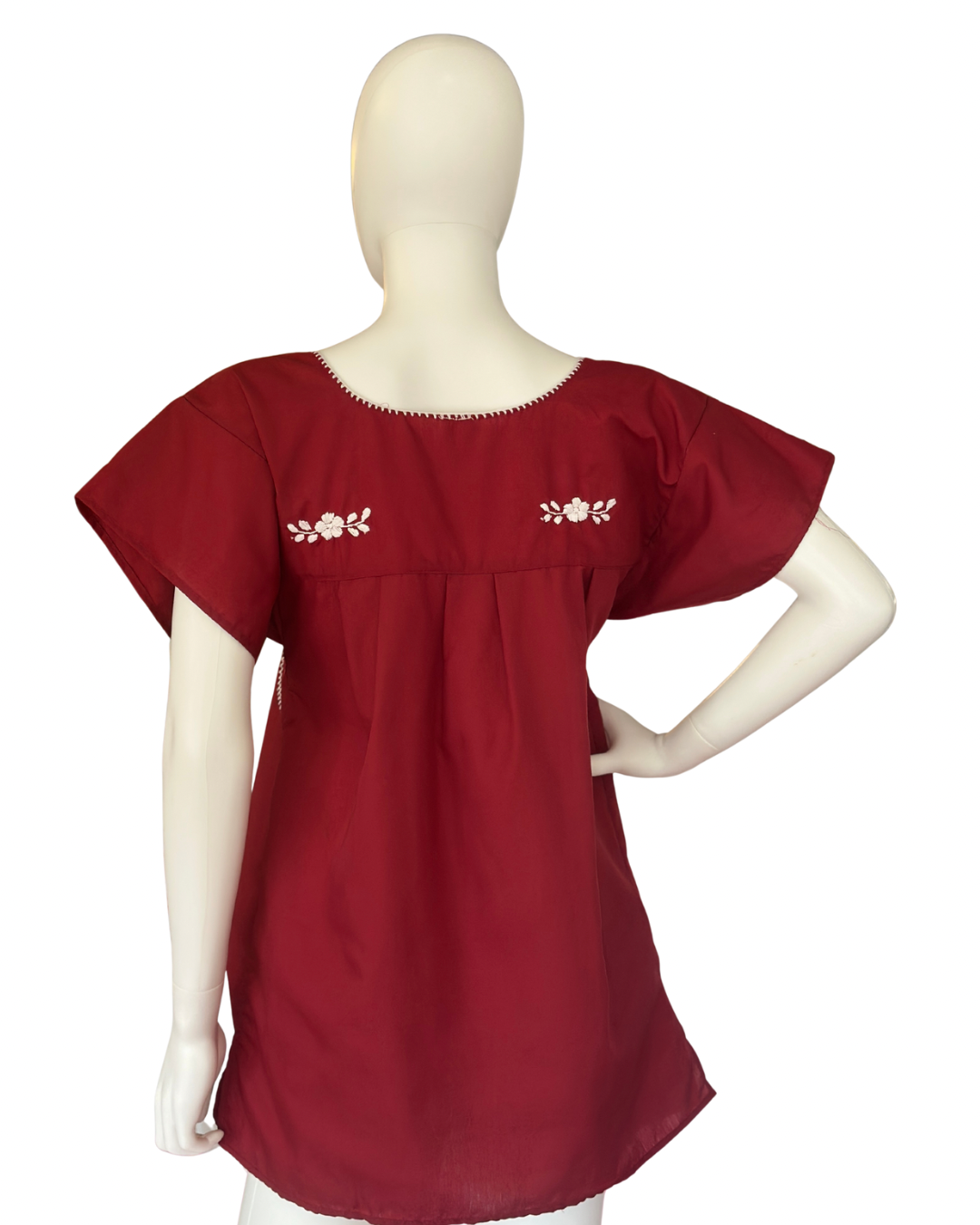 Maroon Mexican full embroidered blouse