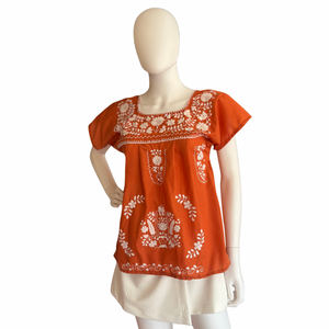 Burnt orange Mexican full embroidered blouse