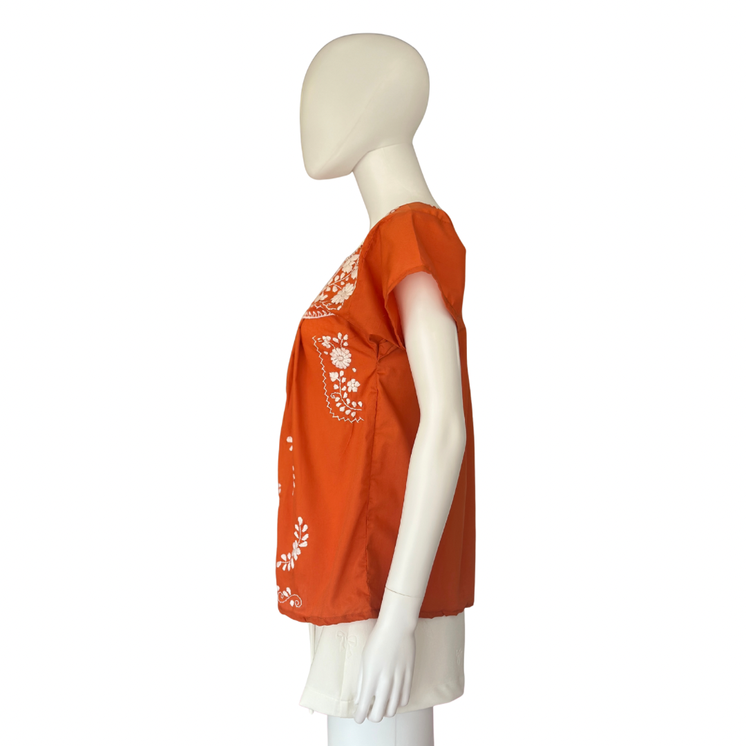 Burnt orange Mexican full embroidered blouse