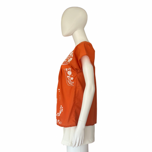 Burnt orange Mexican full embroidered blouse
