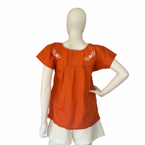 Burnt orange Mexican full embroidered blouse