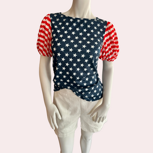 Navy 4th of July Stars & Stripes puff sleeve shirt