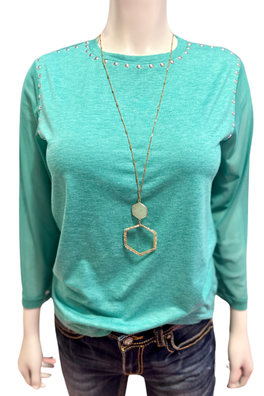 Teal mesh sleeve top