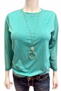 Teal mesh sleeve top