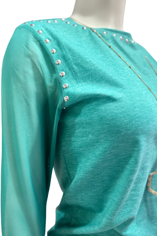 Teal mesh sleeve top