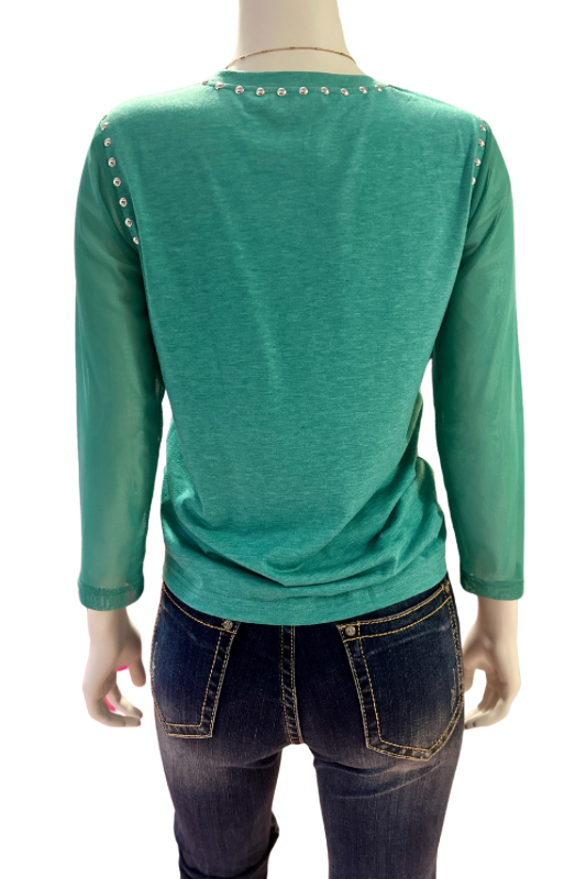 Teal mesh sleeve top